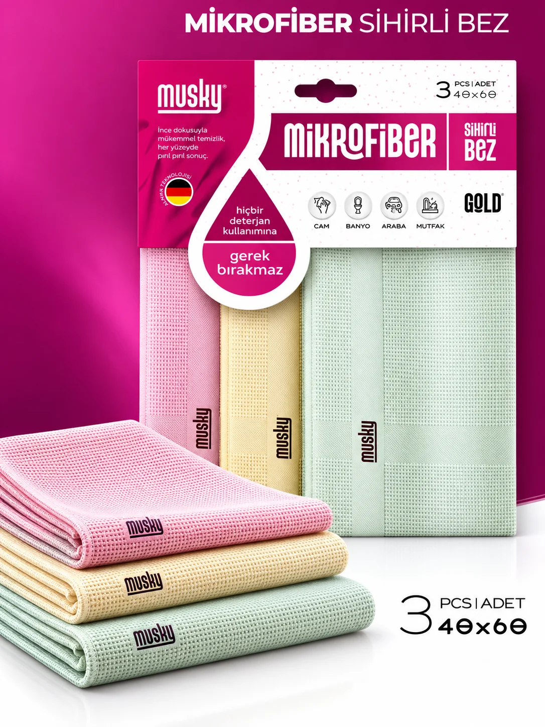 MIKROFIBER SIHIRLI BEZ 40x60 CM 3 LÜ